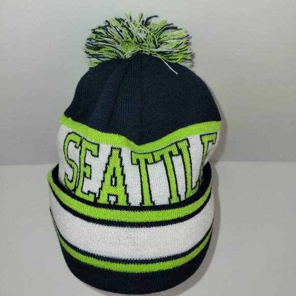 Seattle Seahawk Knit Pom Beanie Hat One Size - Picture 6 of 7